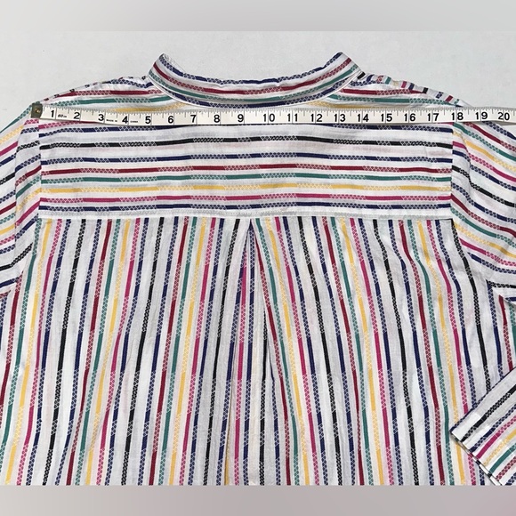 Ali Miles 1X Cotton Textured Rainbow Stripes Button Down Tunic Roll Tab Sleeve - Picture 14 of 15